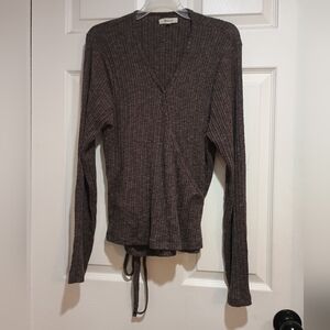 Women's Madewell Ribbed Wrap Long Sleeve Brown Top XXL